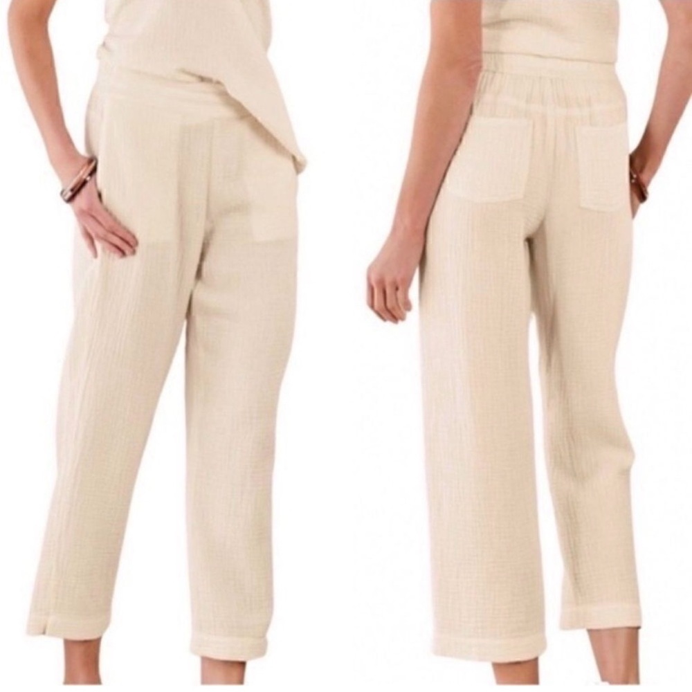Soft Surroundings White Cream Textured 100% Cotton Cropped Pants Coastal Chic 3X